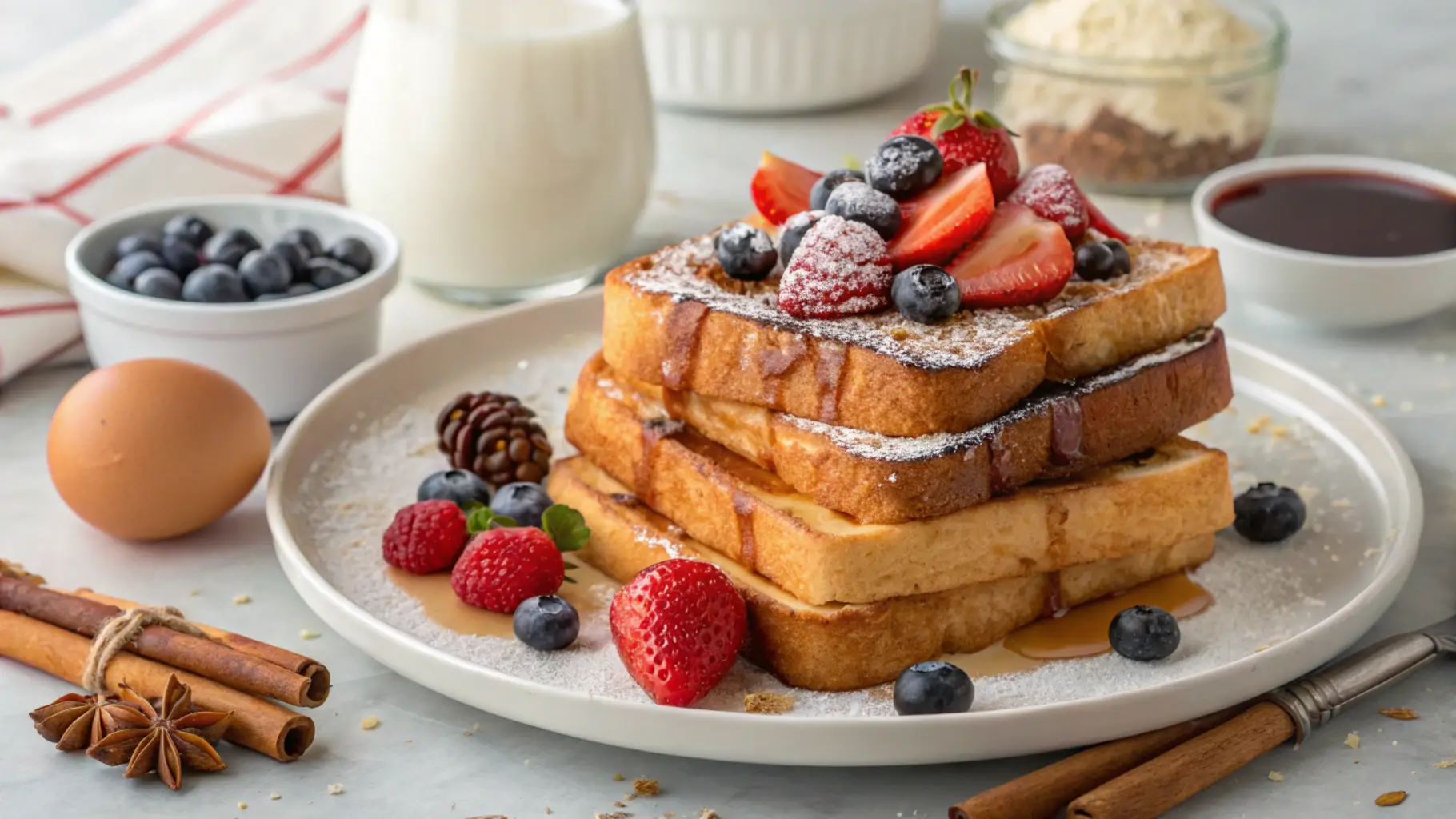 A delicious twist on French toast made with soft brioche, topped with fresh fruit, syrup, or whipped cream for a perfect breakfast treat.