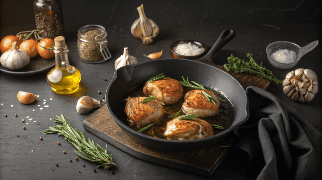 Various cooking methods for chicken thighs, including baking, pan-searing, and grilling, showcasing the best techniques for juicy, crispy results.