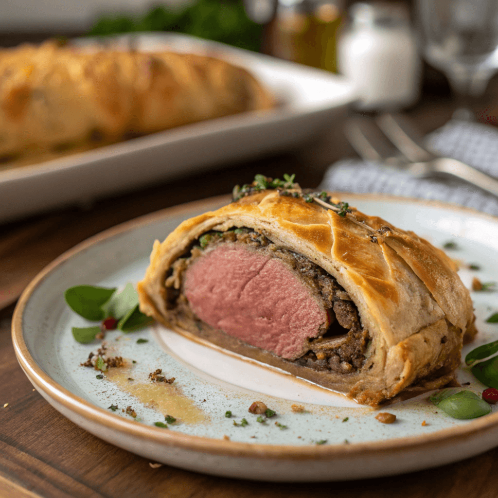 For Beef Wellington, plan on about 200 grams of meat per person, adjusting to 180 grams if serving hearty sides.