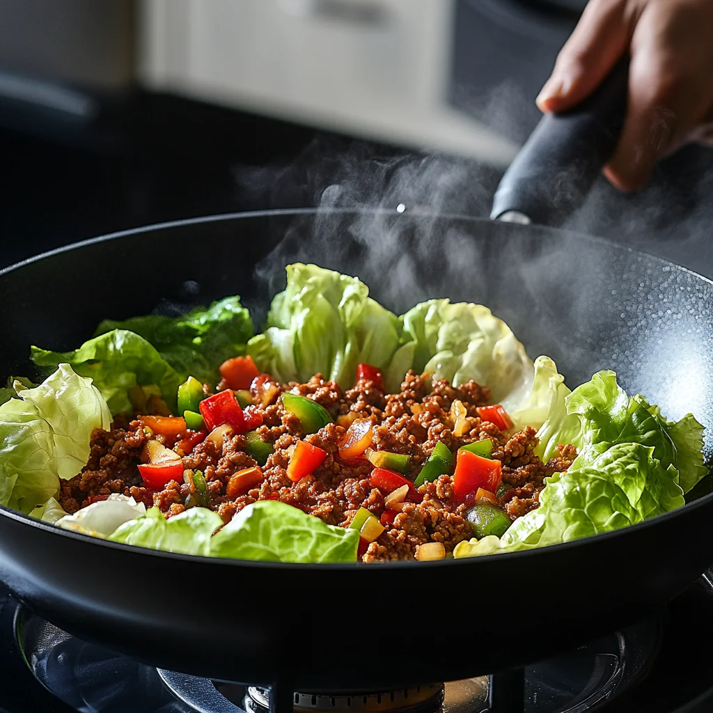 What are PF Chang's lettuce wraps made of? Preparing the chicken filling step with savory ingredients in a skillet