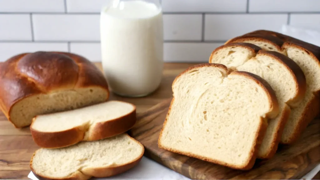 Brioche is richer, with butter, eggs, and milk, while bread is simpler, made with just flour, water, yeast, and salt.