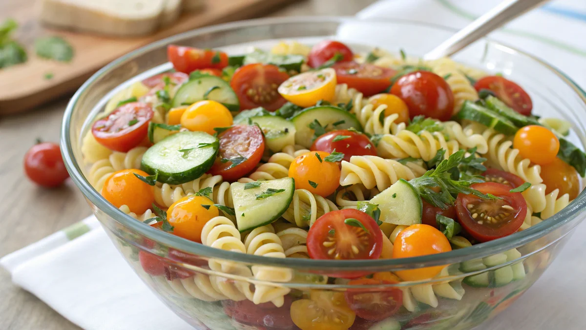 Cucumber Tomato Pasta Salad with Fresh Vegetables