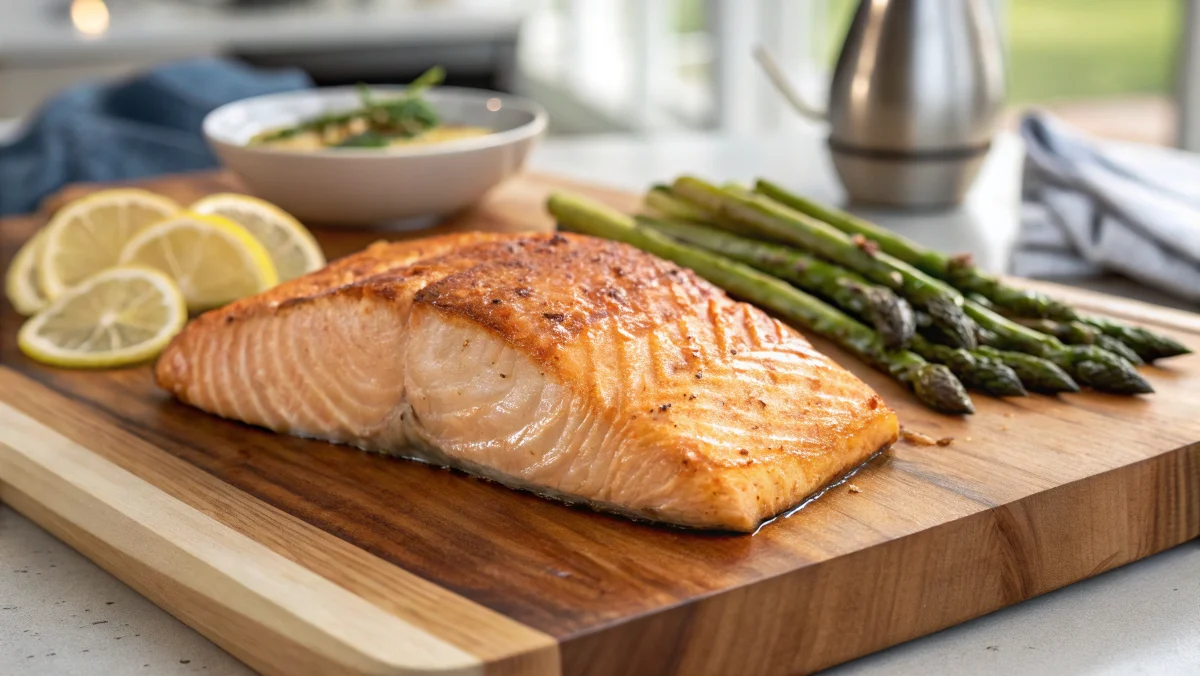 Perfectly cooked salmon fillet at 145 degrees with a flaky texture