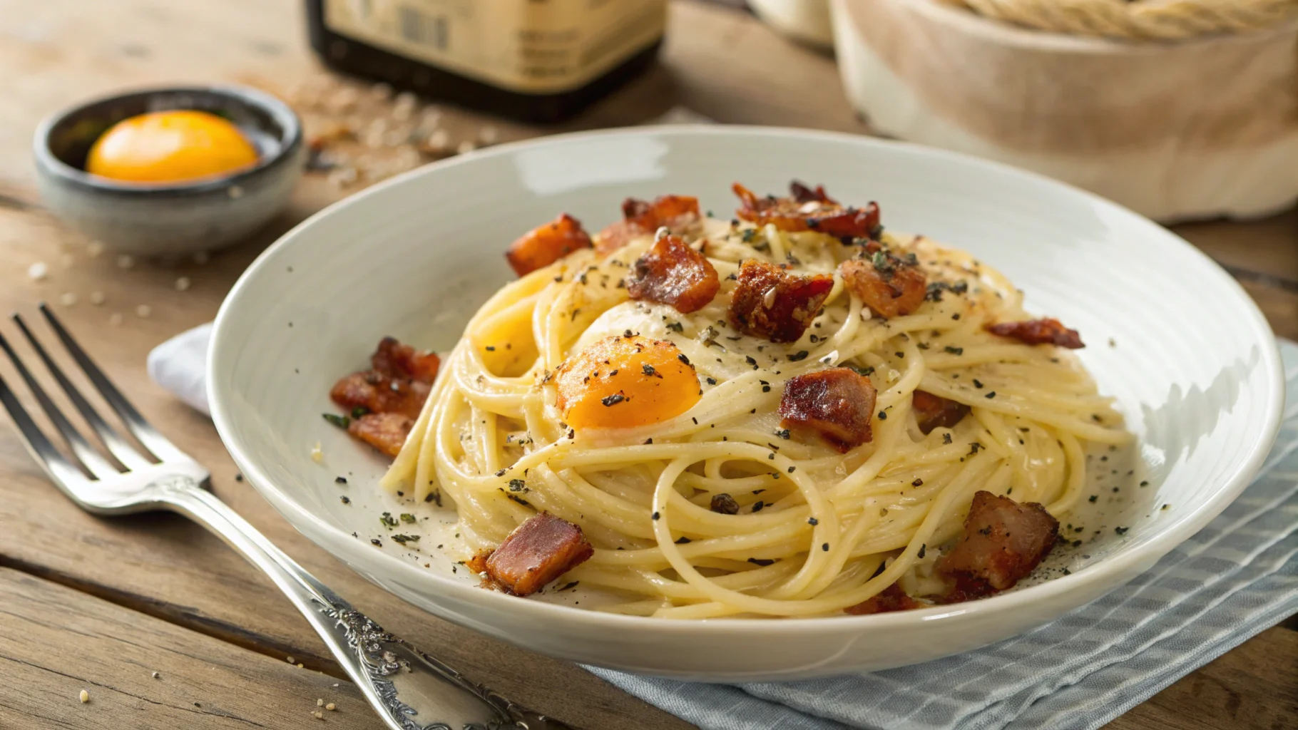 Traditional Italian pasta dishes: Spaghetti alla Carbonara, Pasta alla Gricia, Cacio e Pepe, and Pasta all'Amatriciana, representing the 4 basic Italian pastas.