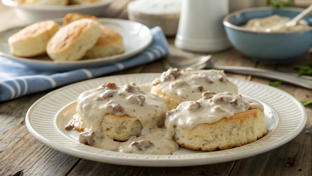 An exploration of the American dish 'biscuits and gravy,' comparing it to similar British dishes and explaining regional food differences, including 'What Do the British Call Biscuits and Gravy?