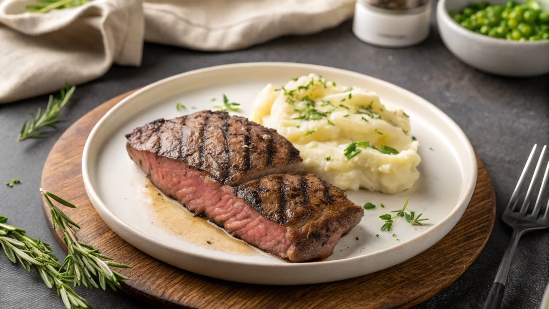 Grilled flat iron steak served with grilled vegetables, the best steak for grilling.