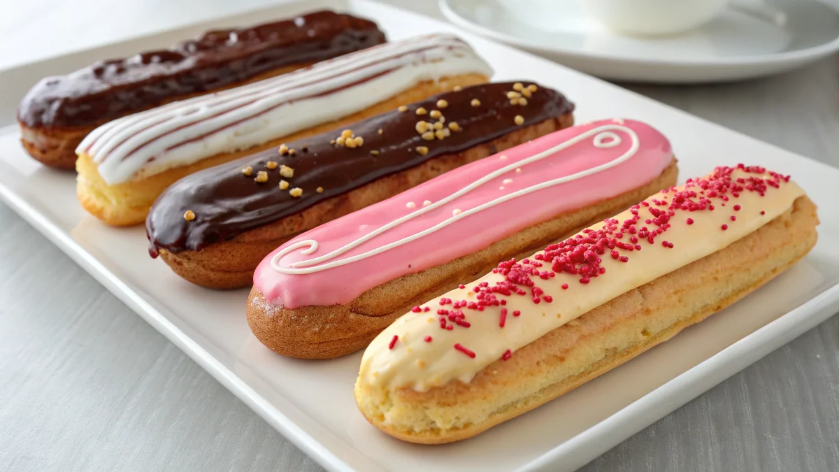 Éclairs with different icing variations