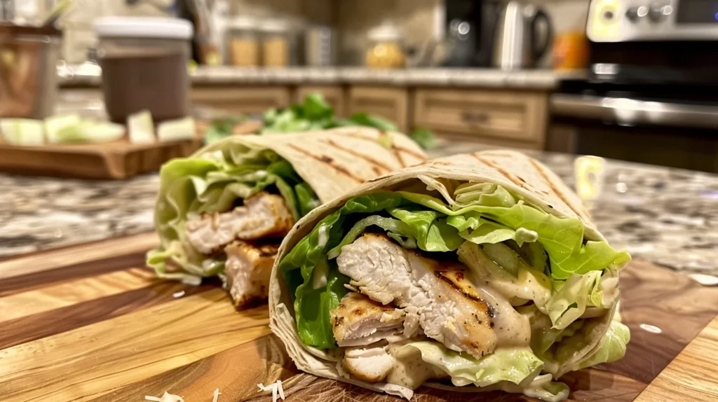 Fresh Chicken Caesar Wrap Sliced in Half
