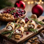 Holiday board with Christmas Cranberry Roll Ups