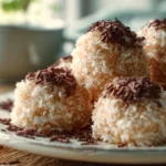 Best No-Bake Moose Farts displayed on a plate with coconut coating