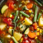 Close-up spoonful of homemade vegetable soup