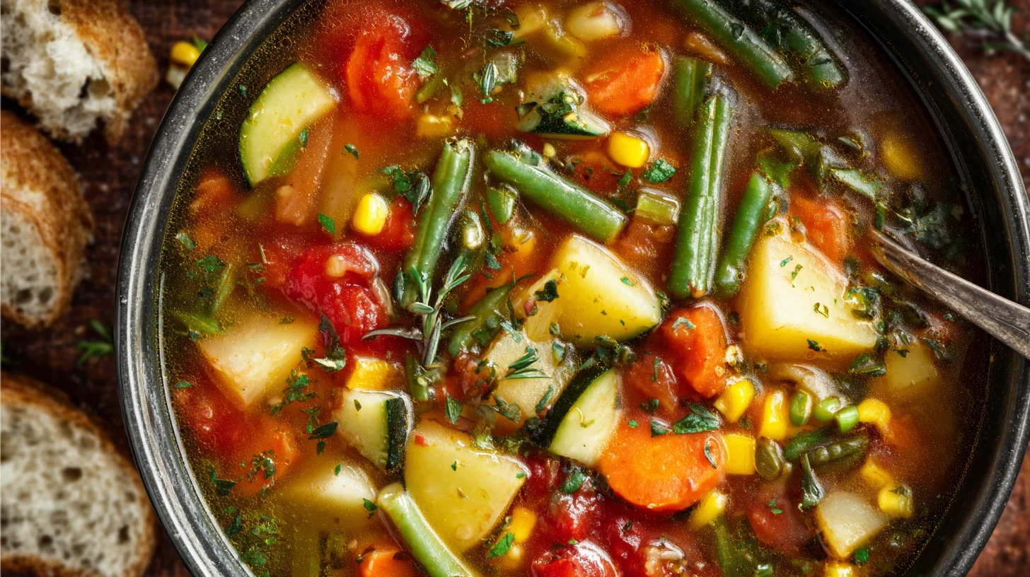 Close-up spoonful of homemade vegetable soup