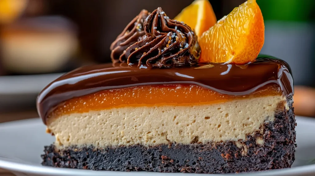 Easy Chocolate Orange Cheesecake whole cake with orange zest on top