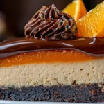 Easy Chocolate Orange Cheesecake whole cake with orange zest on top