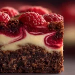 Himbeer Brownie Cheesecake slice with fudgy brownie base, creamy cheesecake layer, and raspberry swirl.