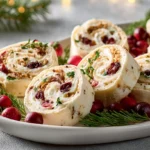 Holiday Christmas Cranberry Roll Ups on a festive platter
