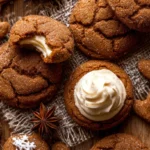 Featured image of Gingerbread Cookies with Cheesecake Filling on a rustic table