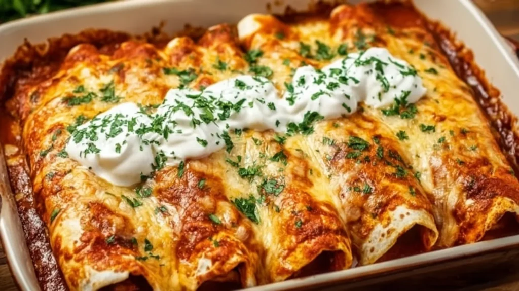 Chicken Enchiladas Dish baked with melted cheese