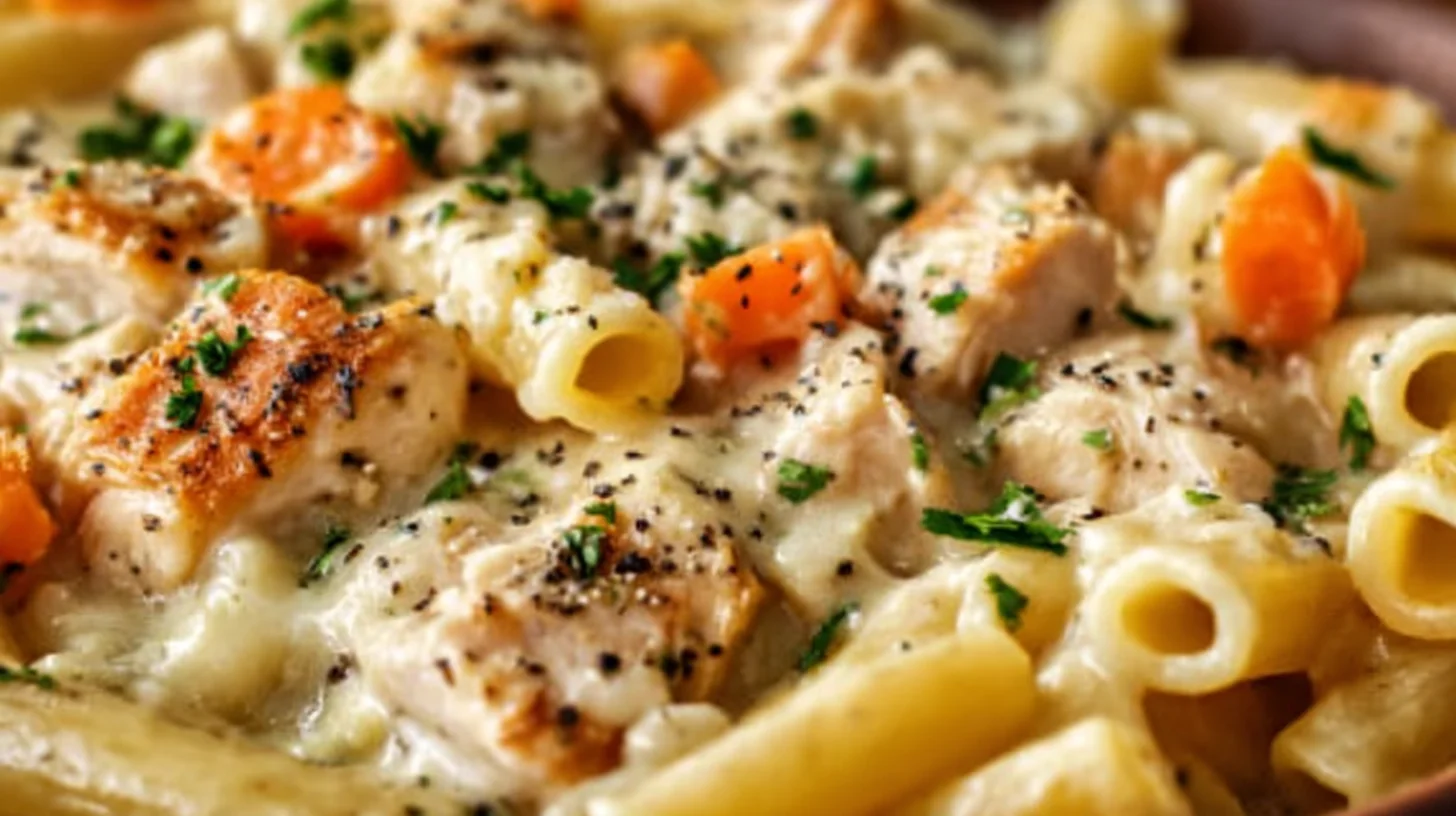 Chicken Pot Pie Creamy Pasta in a creamy pot pie–style sauce