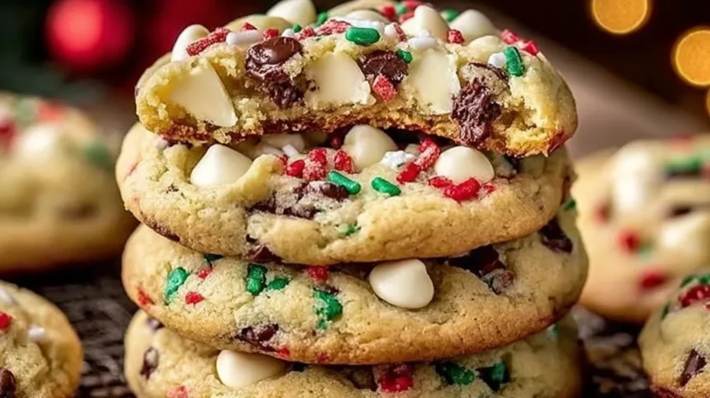 Chocolate Chip Winter Wonderland Cookies on a festive holiday table