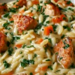 Creamy Chicken Orzo Pot Pie in a golden crust