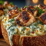 Garlic Bread Spaghetti Bowls served inside toasted garlic bread