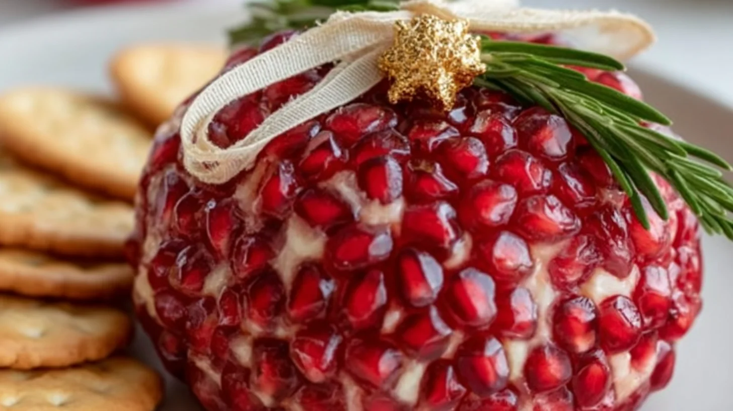 Holiday Ornament Cheese Ball appetizer on festive platter