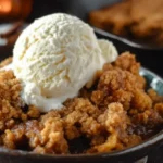 Golden Pumpkin Crisp Pie Dessert with oat crumble on top, styled on a rustic autumn table.