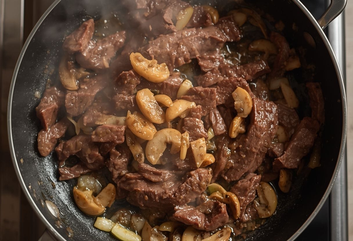 creamy beef stroganoff - Process or ingredients