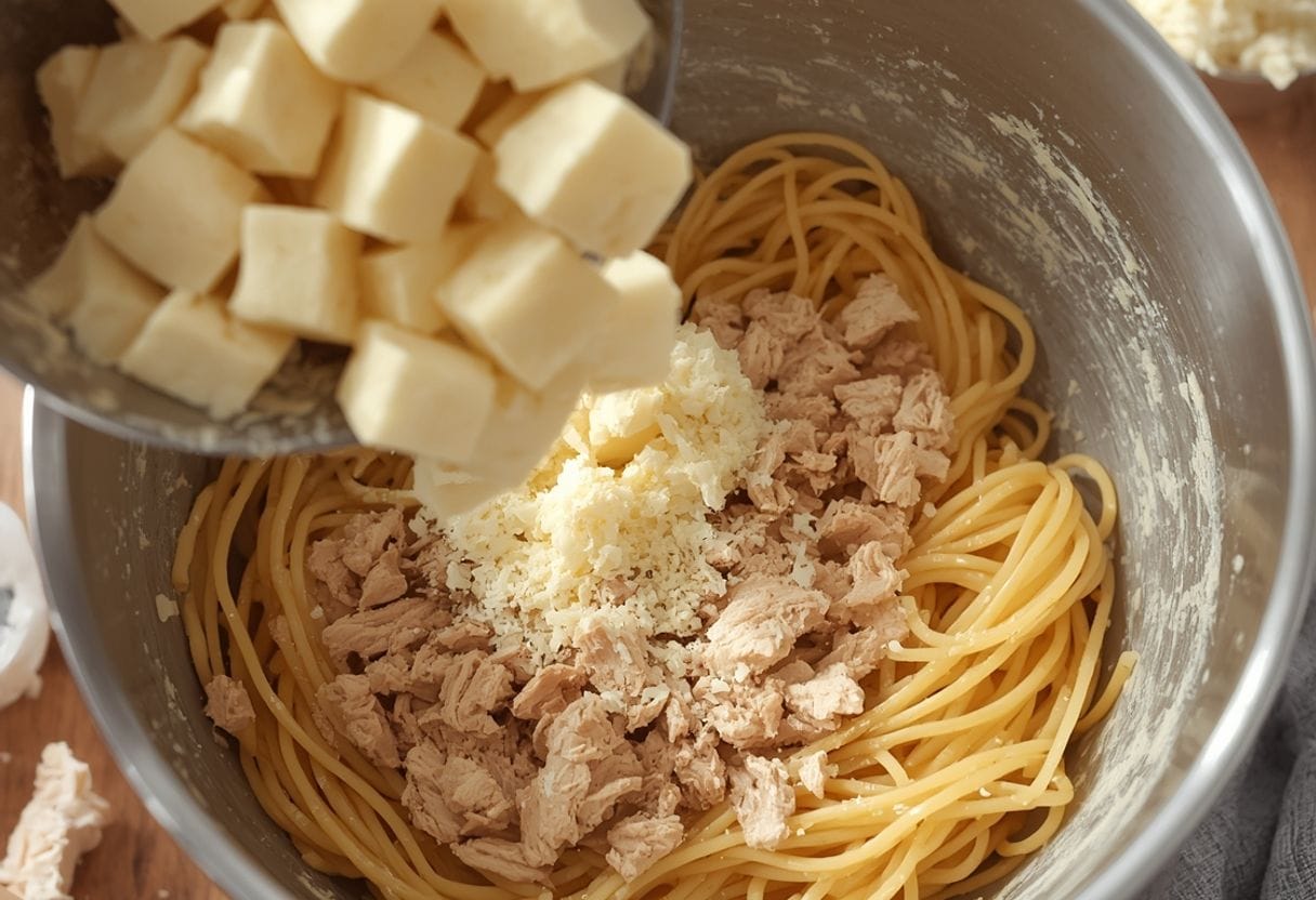 creamy chicken spaghetti - Process or ingredients
