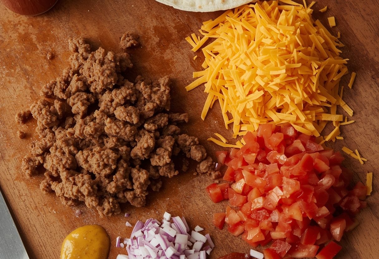 cheesy burger quesadilla - Process or ingredients