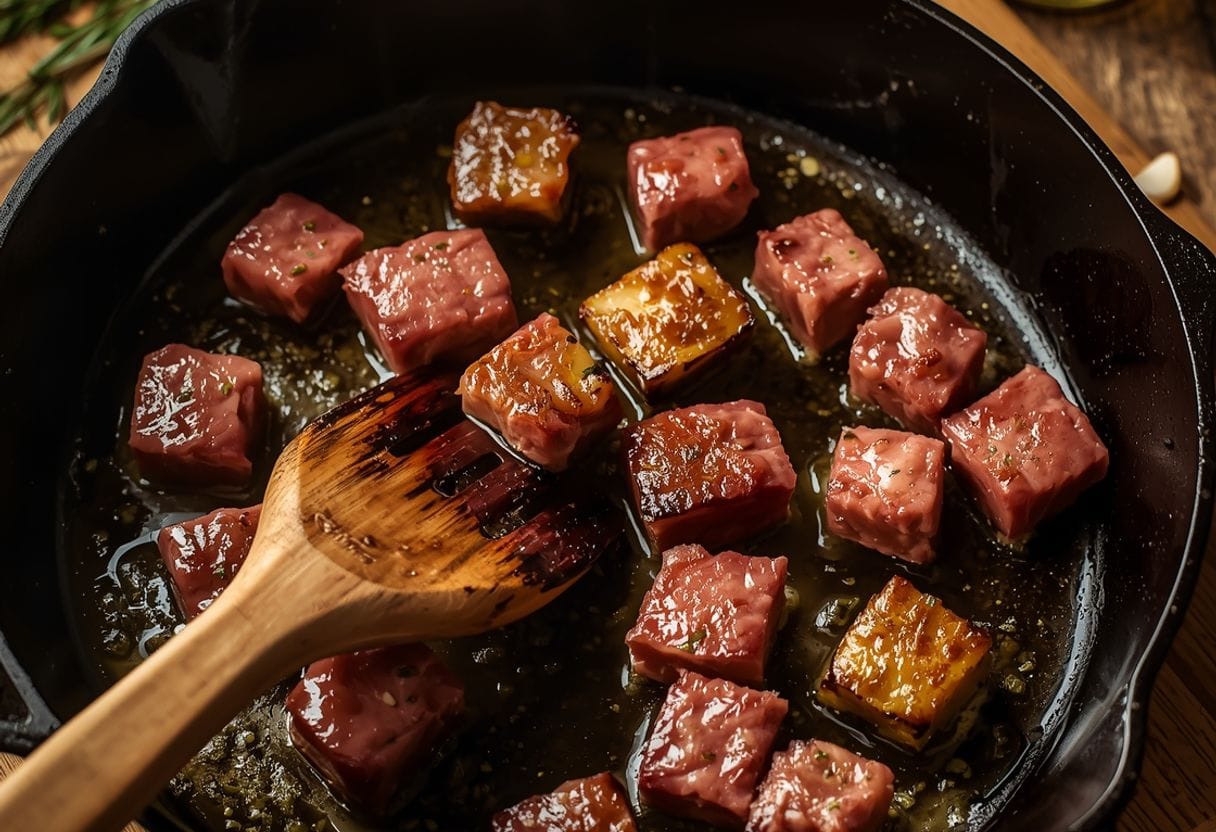 steak bites with potatoes - Process or ingredients