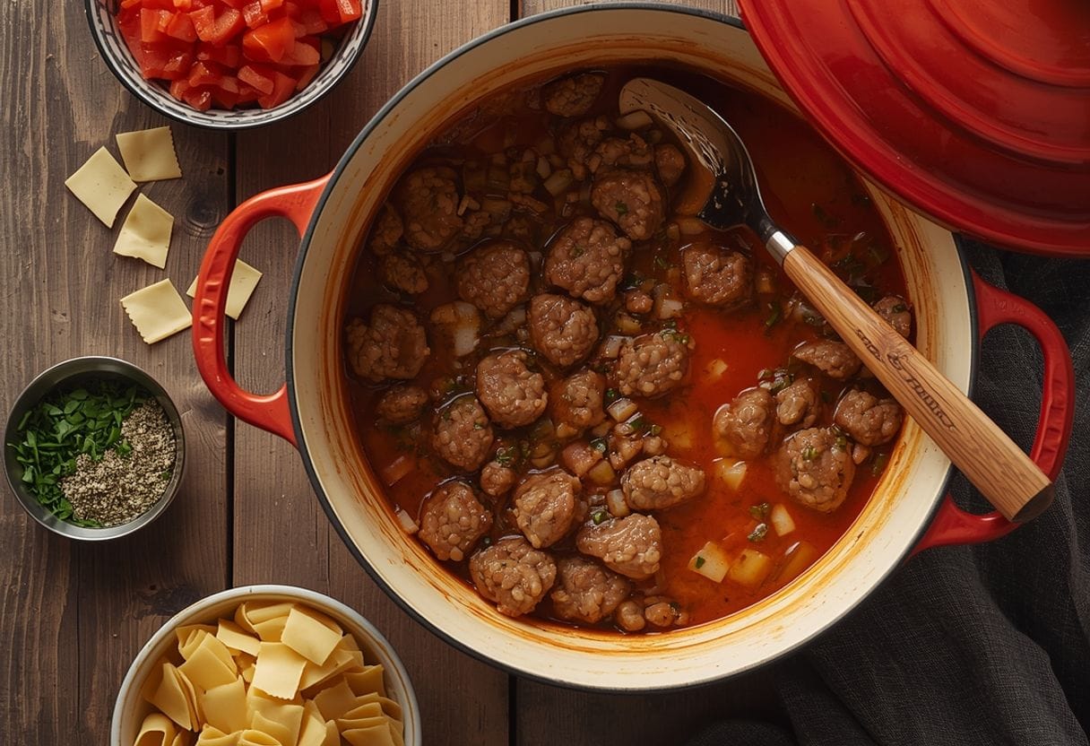 lasagna pasta soup - Process or ingredients