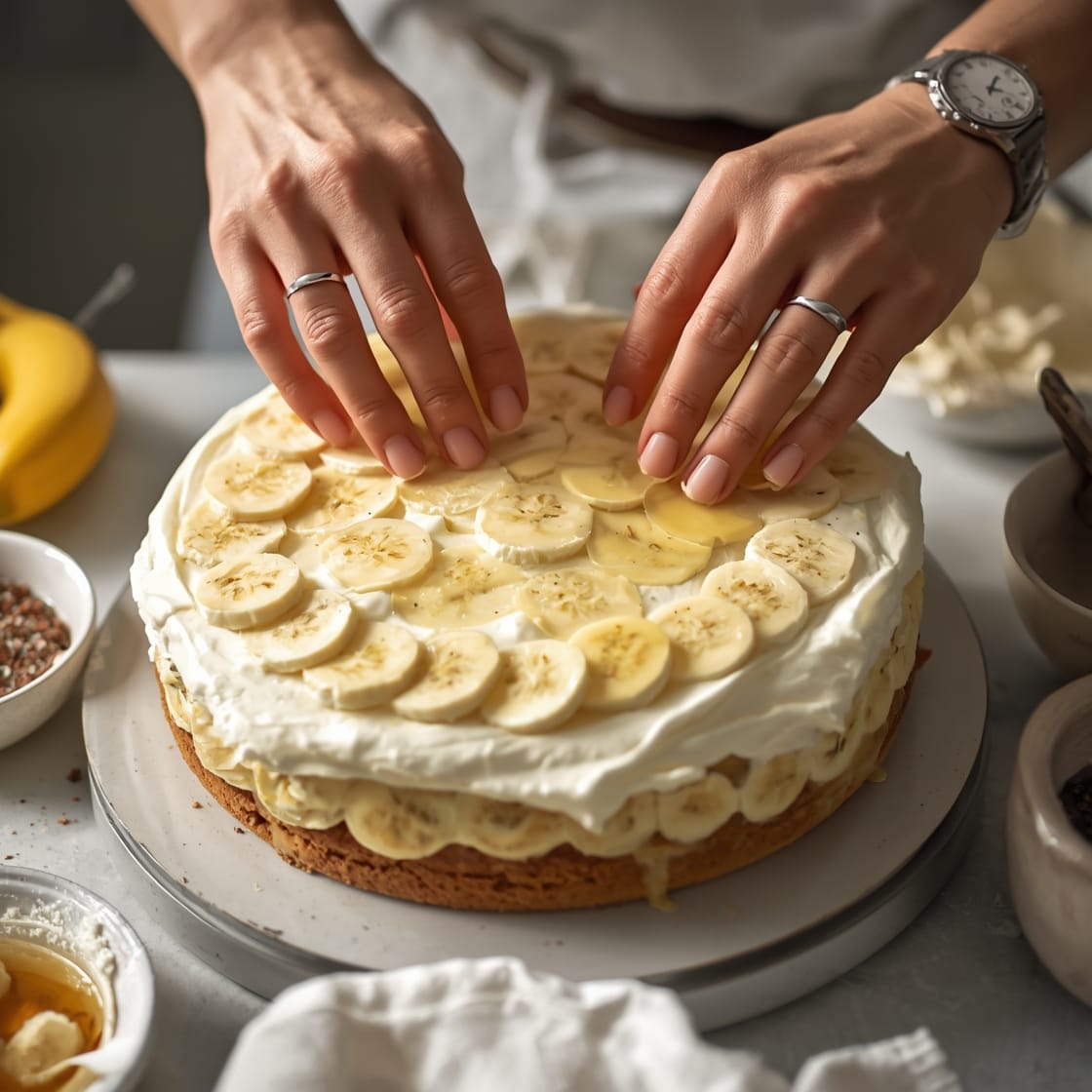 banana cream cheese cake - Process or ingredients