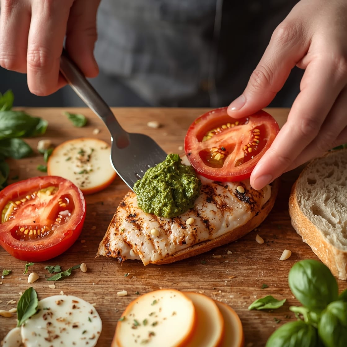 pesto chicken sandwich - Process or ingredients