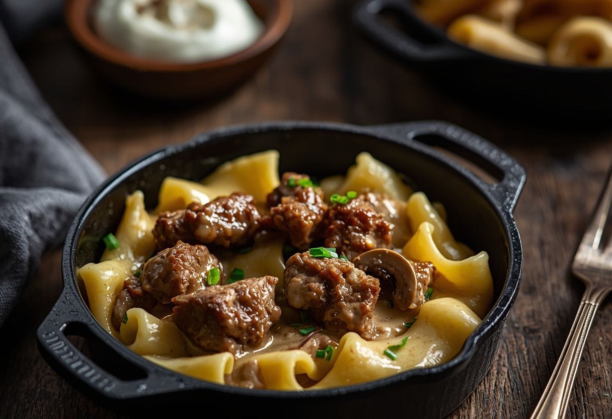 creamy beef stroganoff - Detail or variation