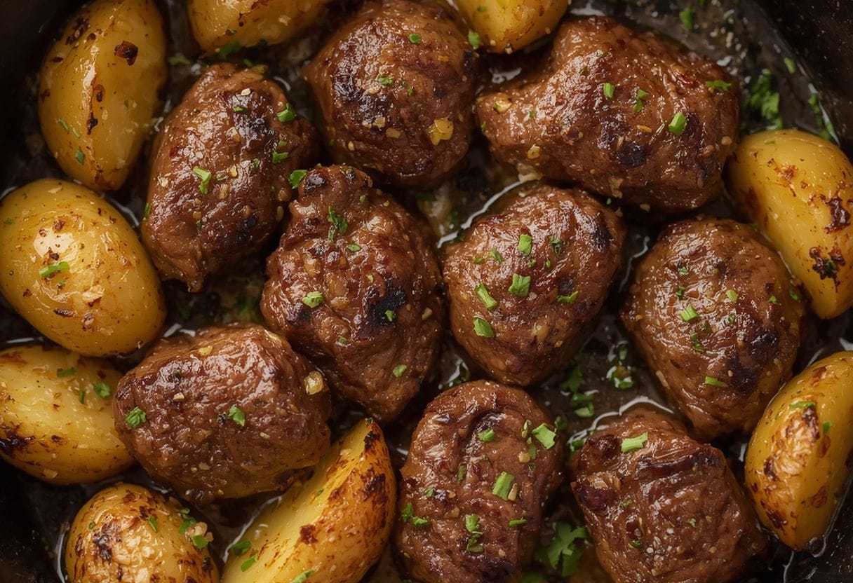 steak bites with potatoes - Detail or variation