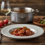 Pan seared scallops served over creamy asparagus risotto, drizzled with lemon butter sauce, an elegant romantic Valentine’s Day dinner at home.