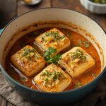 Oven-baked cod fillets drizzled with lemon butter sauce, garnished with fresh parsley in a baking dish