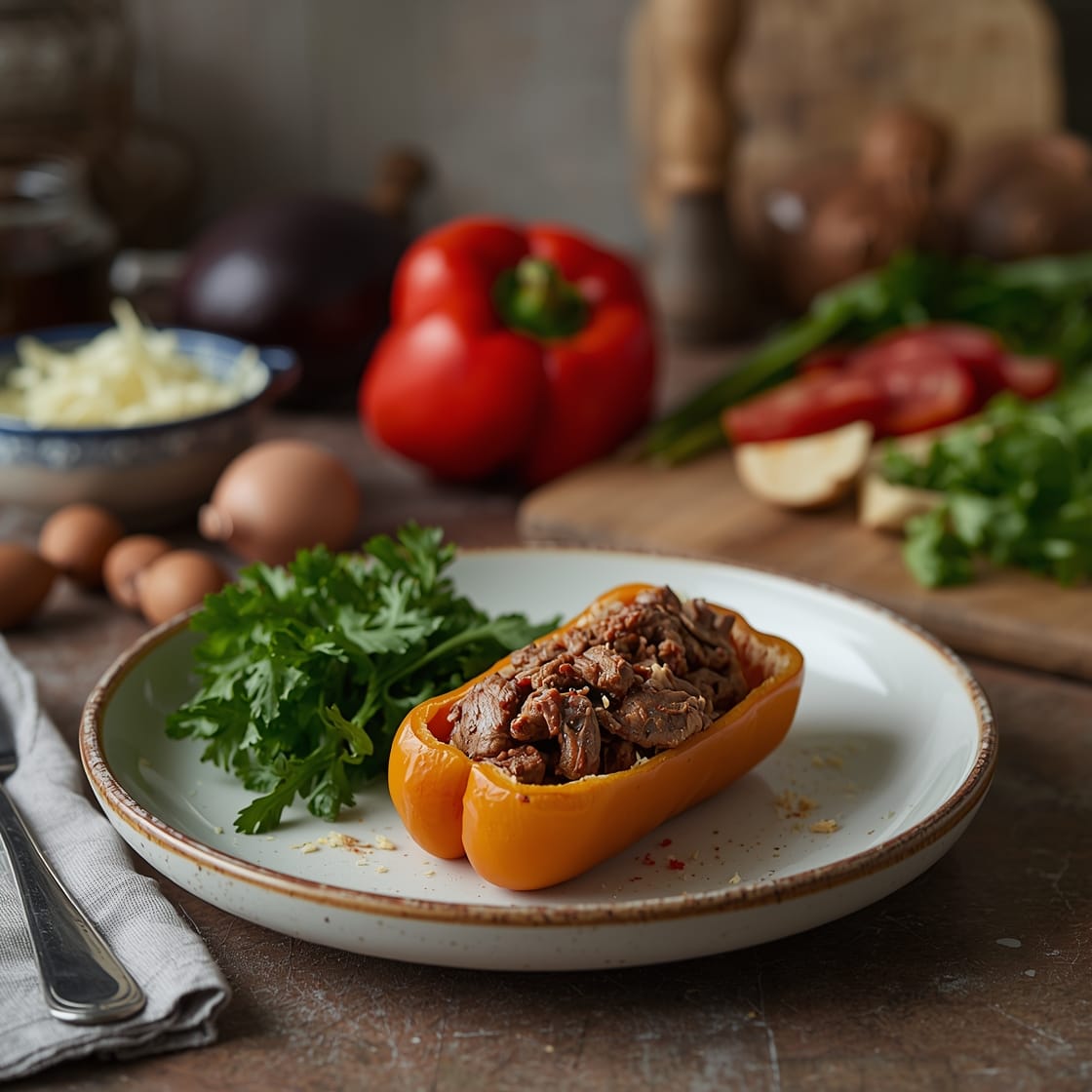 cheesesteak stuffed peppers - Process or ingredients