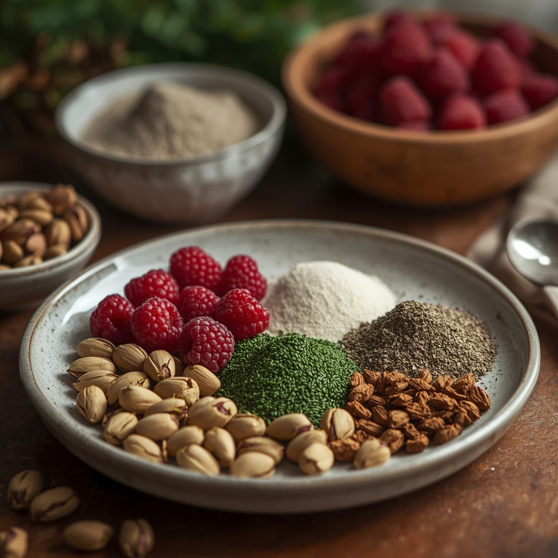raspberry pistachio wreath - Process or ingredients