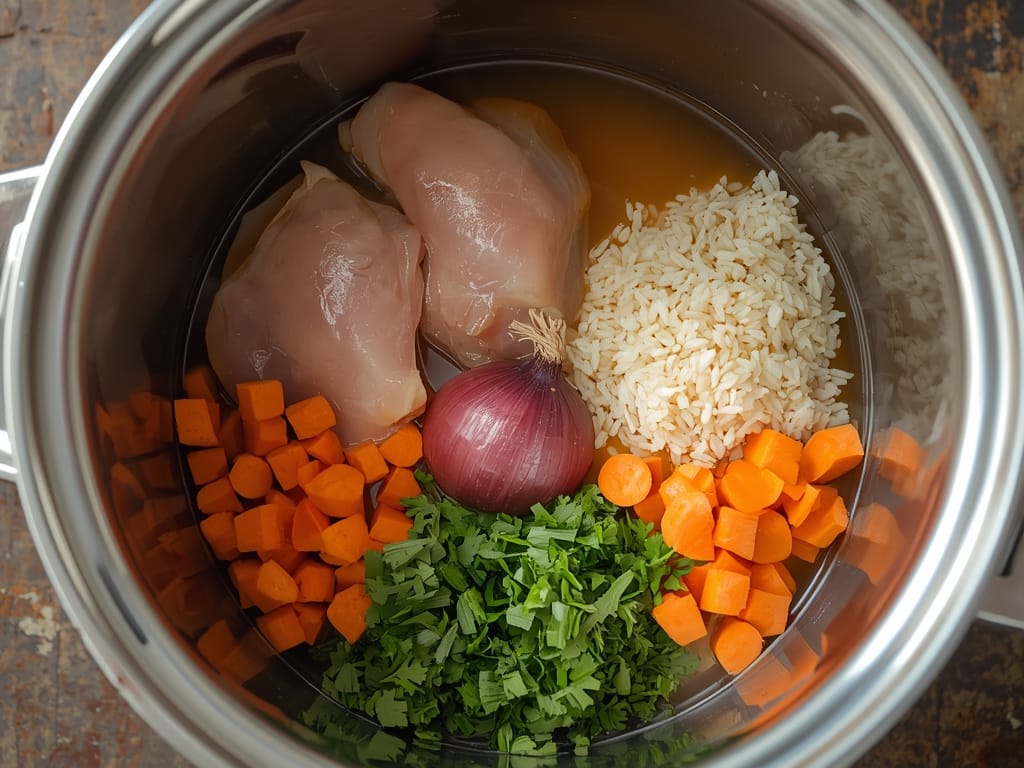 slow cooker chicken rice soup - Process or ingredients