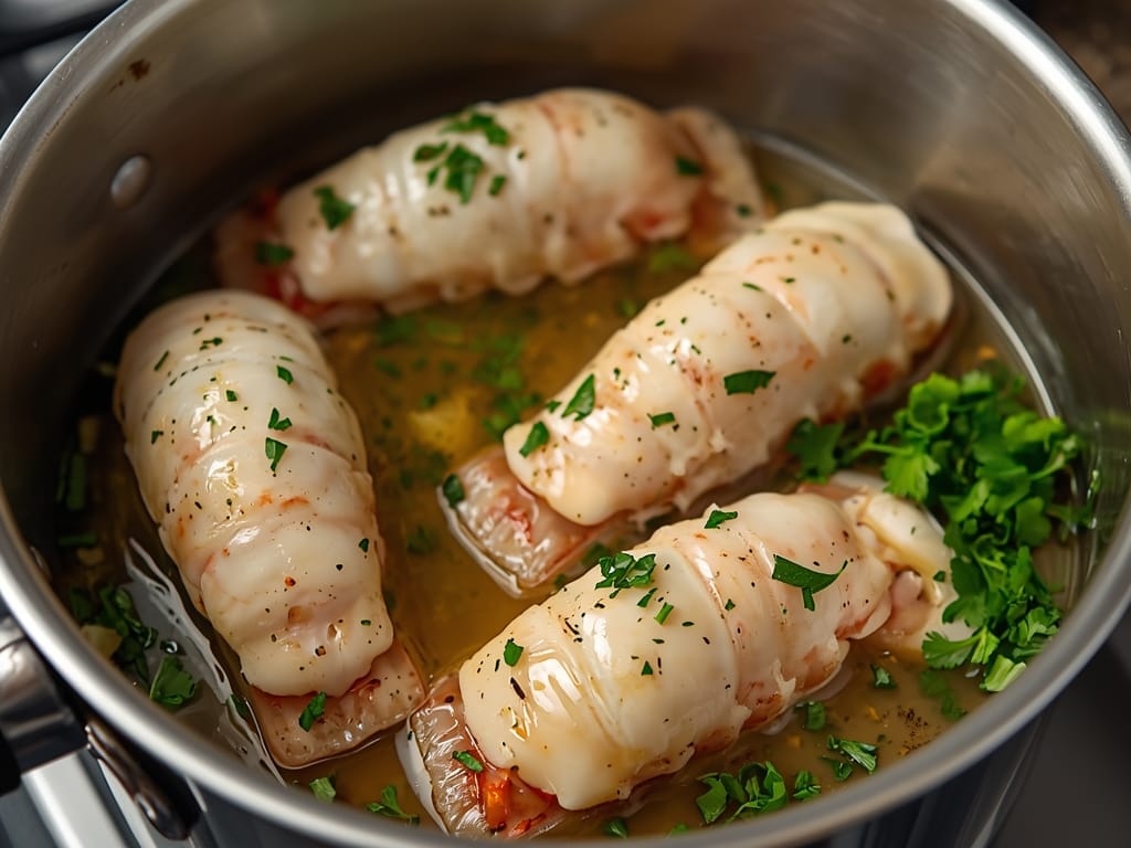 garlic butter lobster tail - Process or ingredients