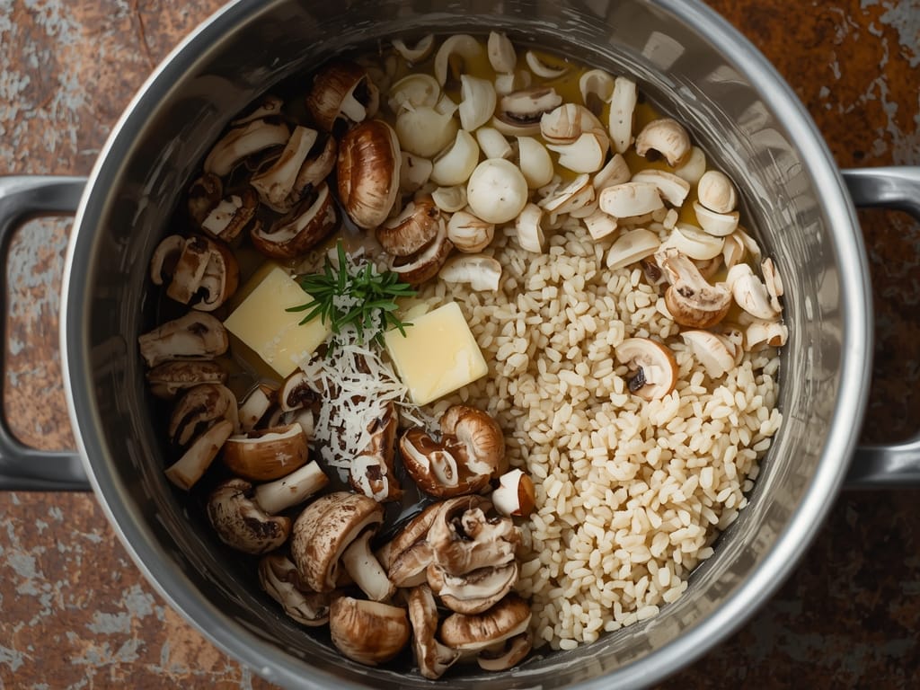 creamy mushroom risotto - Process or ingredients