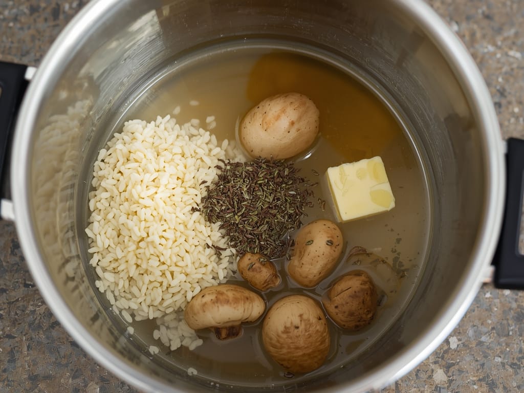 creamy mushroom risotto - Process or ingredients