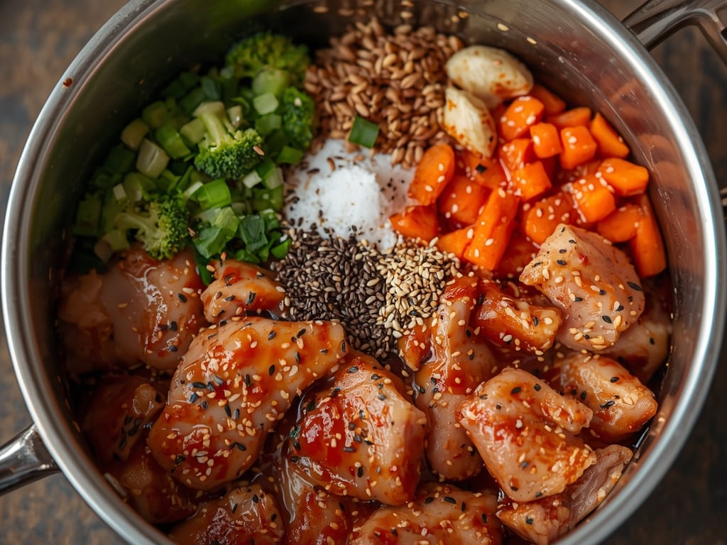 sweet spicy chicken bowl - Process or ingredients