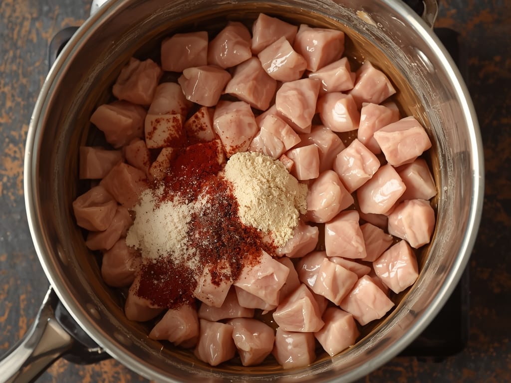 spicy creamy chicken pasta - Process or ingredients