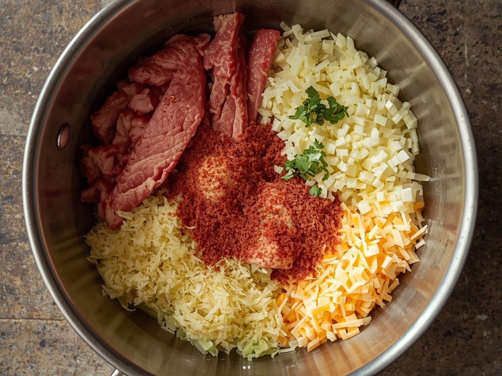 crispy reuben egg rolls - Process or ingredients