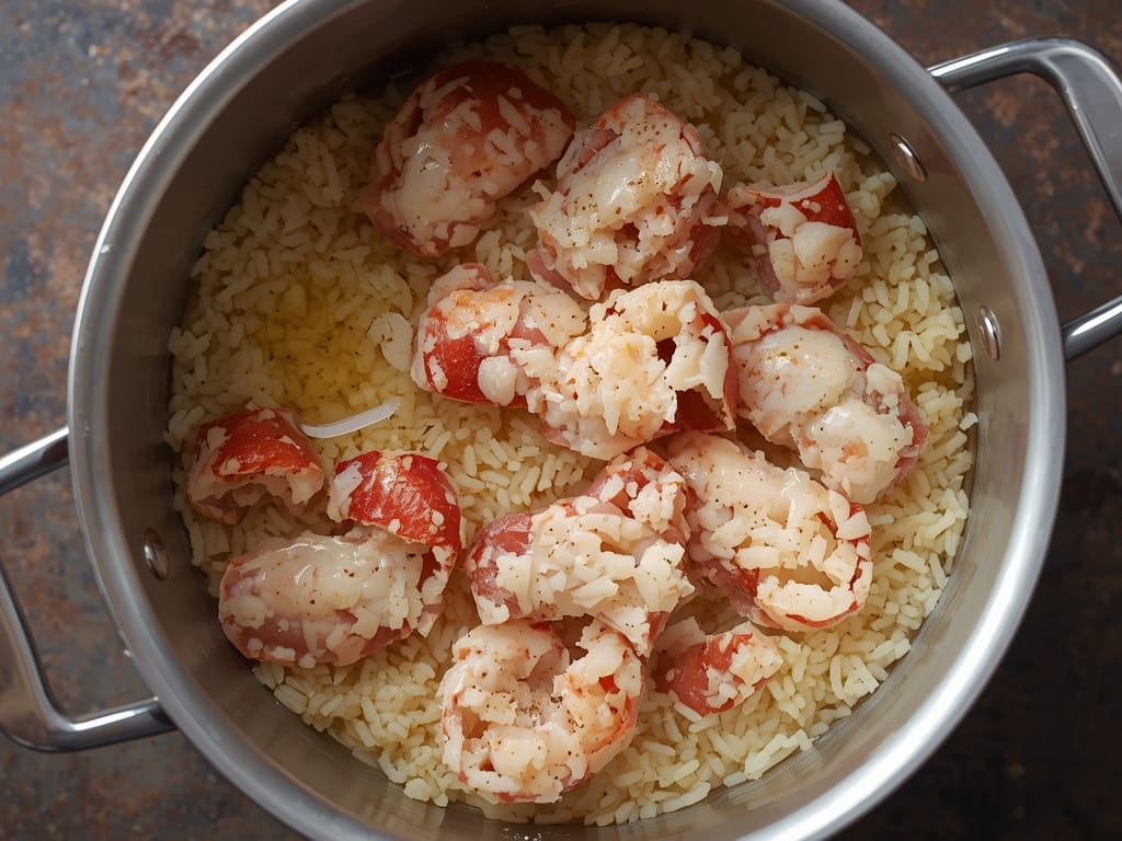 creamy lobster rice - Process or ingredients