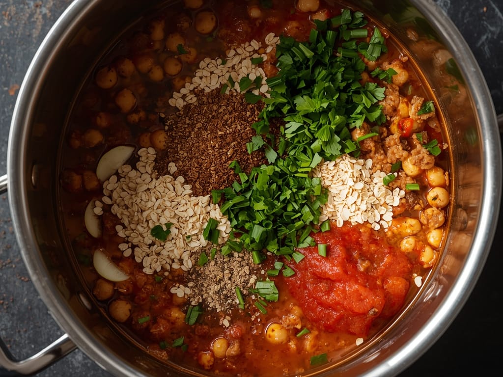 spicy chickpea meatball stew - Process or ingredients